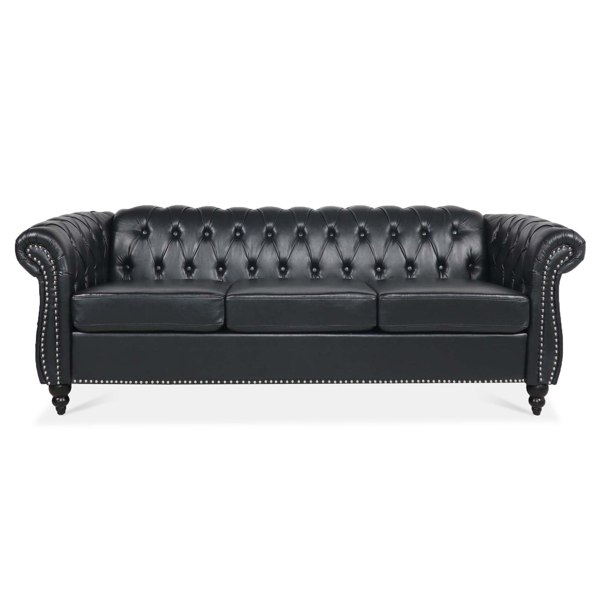 Sofa en cuir noir capitonné