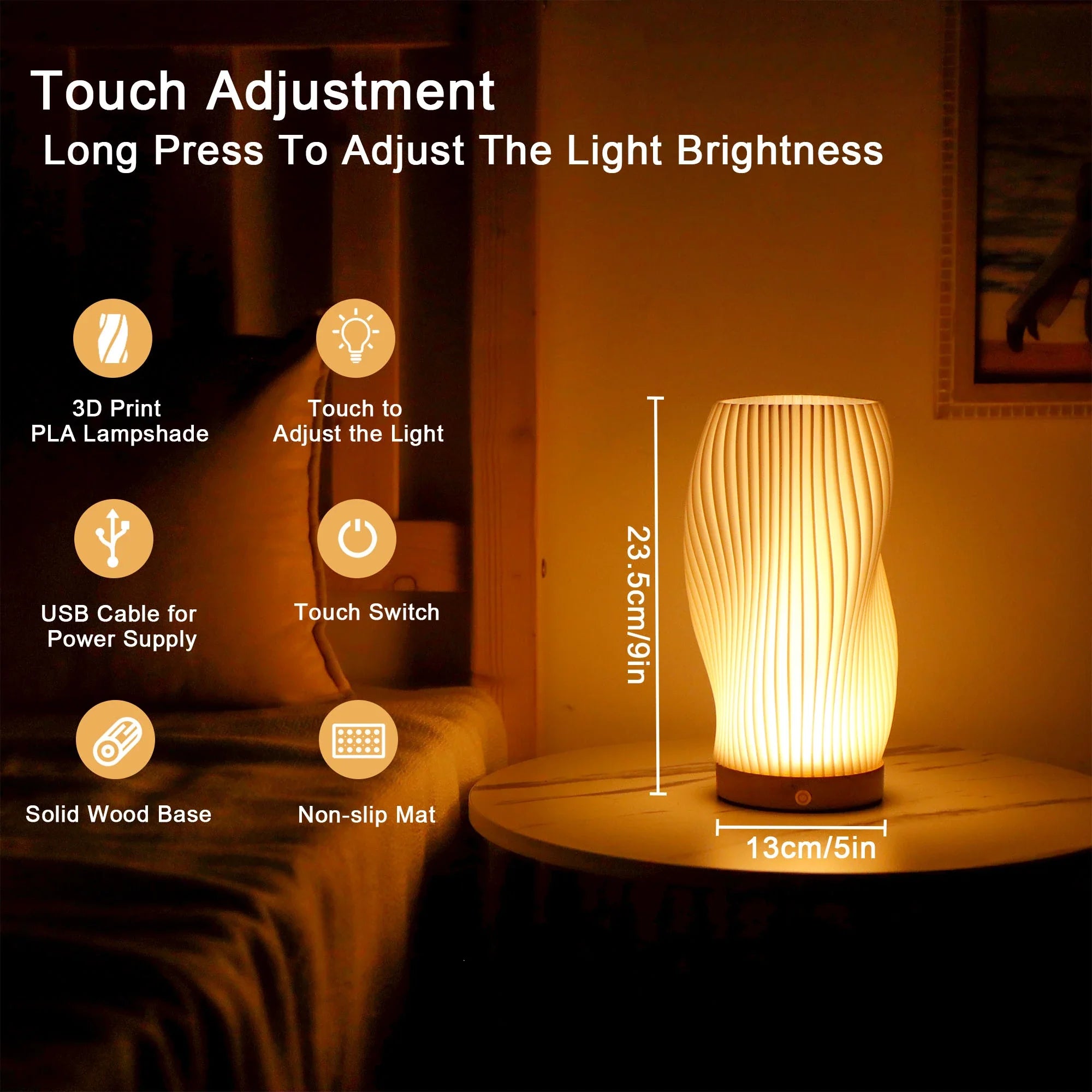 9”H Touch Table Lamp 3D-Printing(Spiral)-3